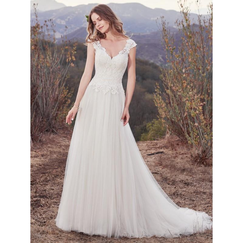 Hochzeit - Maggie Sottero Fall/Winter 2017 Hensley Chapel Train Sweet Ivory V-Neck Cap Sleeves Aline Appliques Tulle Bridal Gown - Bridesmaid Dress Online Shop