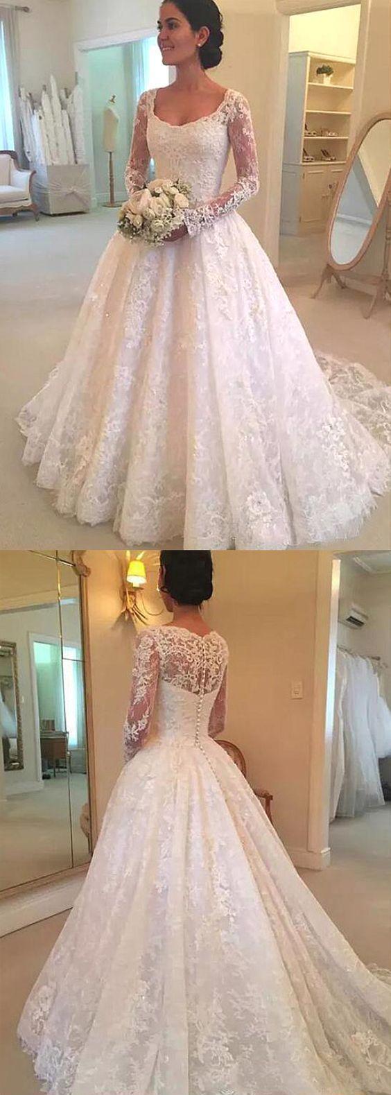 Hochzeit - Lace Ball Gown Wedding Dress With Long Sleeves , Fashion Bridal Dress BDS0244