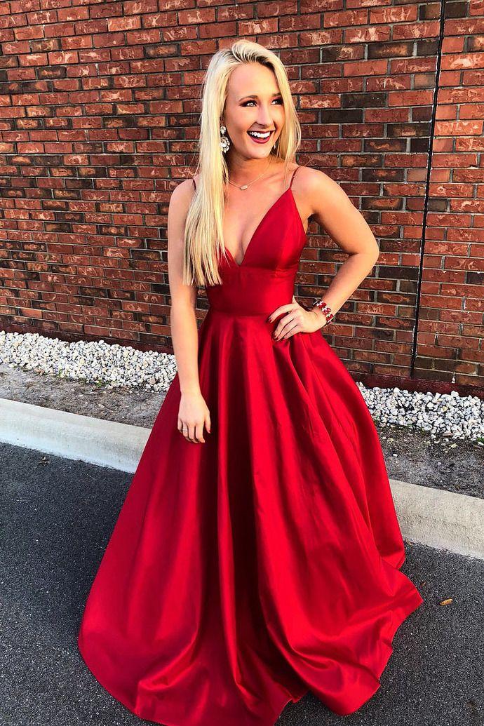 Wedding - Simple Straps A-line Red Long Prom Dresses