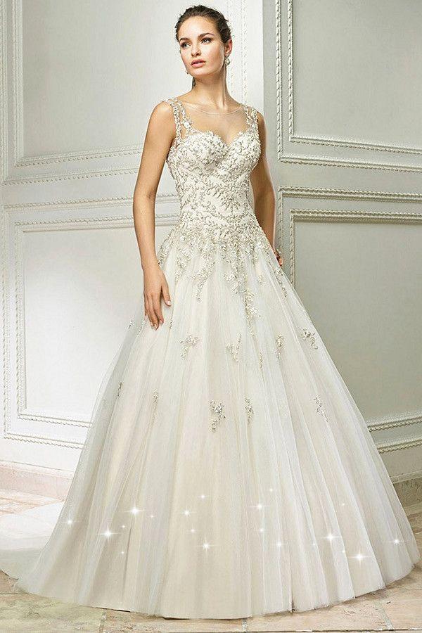Mariage - Attractive Tulle Jewel Neckline A-line Wedding Dress With Beaded Embroidery