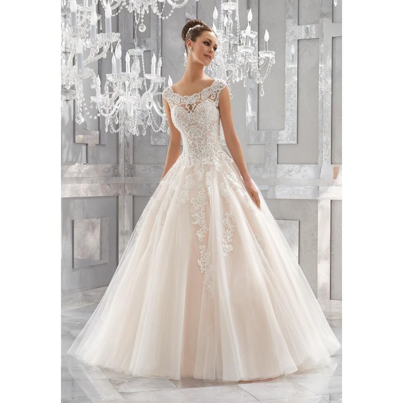 Wedding - Morilee by Madeline Gardner Fall/Winter Massima 5573 Pink Chapel Train Sweet Illusion Cap Sleeves Lace Fall Dress For Bride - Charming Wedding Party Dresses