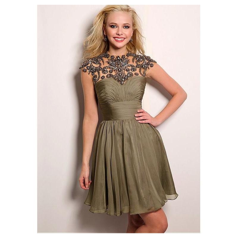 Mariage - Brilliant Chiffon & Tulle Illusion High Neckline A-Line Homecoming Dresses with Beadings & Rhinestones - overpinks.com