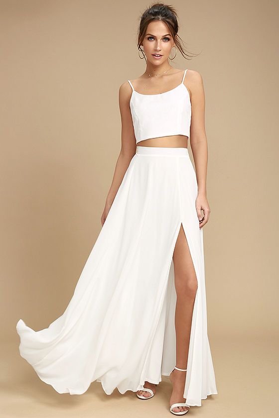 زفاف - Thoughts Of You White Two-Piece Maxi Dress