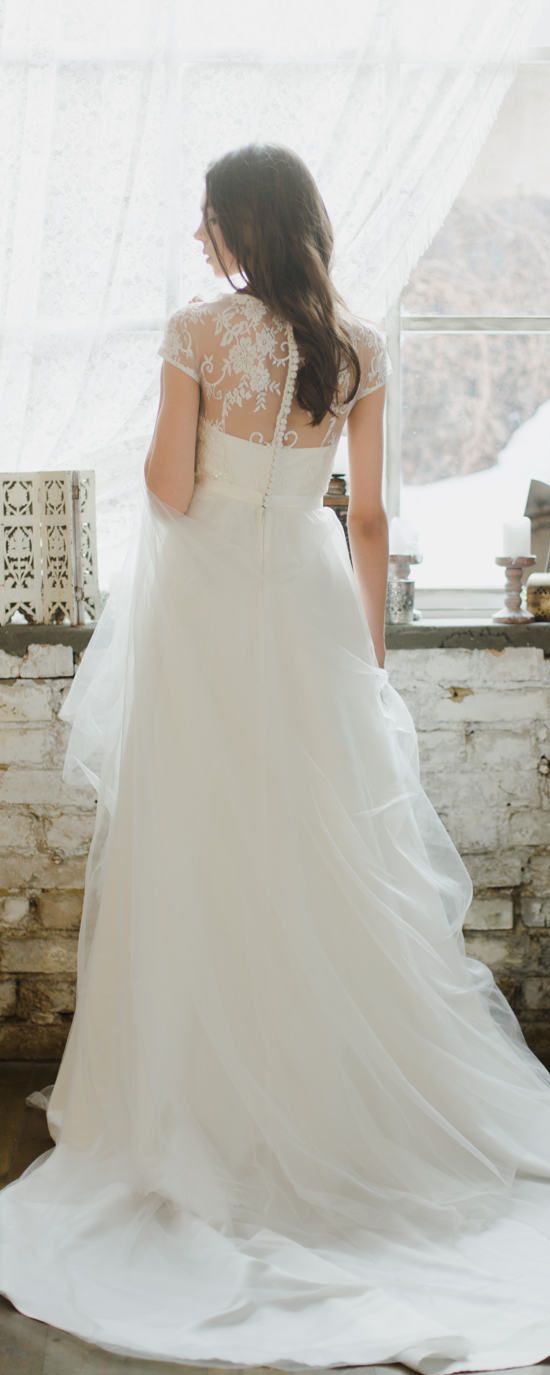 Mariage - Romantic Sheer Neckline Wedding Dress With Layered Airy Skirt