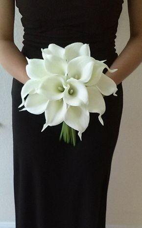زفاف - White Calla Lily Bridal Bouquet With Calla Lily Boutonniere-Real Touch Calla Lily Bouquet-Bridesmaid Bouquet-Silk Flower Wedding Bouquet