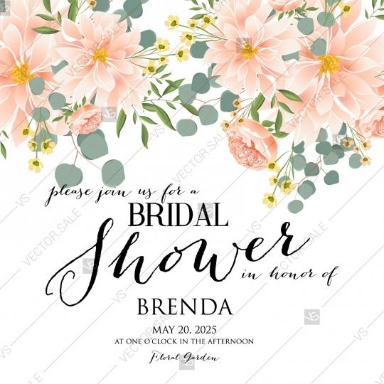Hochzeit - Peony bridal shower invitation vector card template eucalyptus leaf birthday card