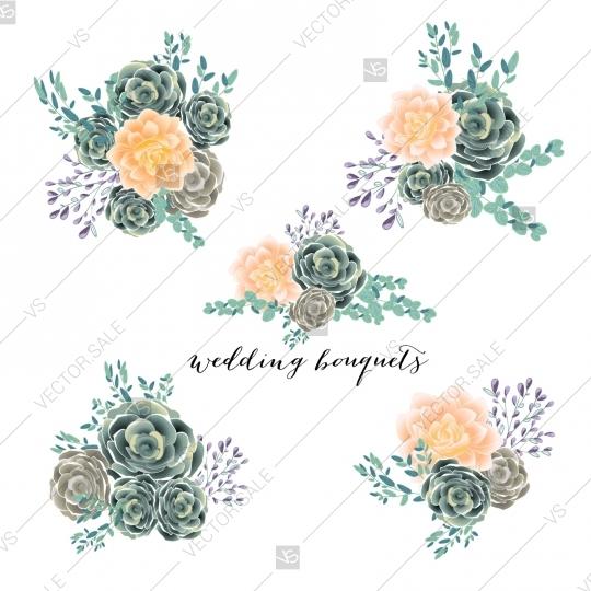 Mariage - Wedding bouquet vector clipart flowers peony, chrysanthemum and succulent cactus floral illustration