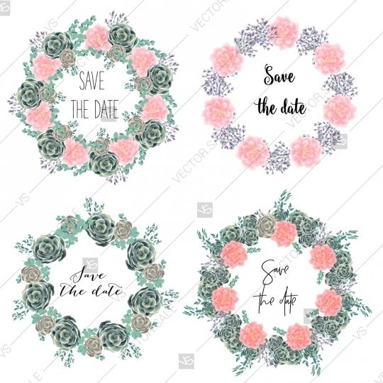 Wedding - Save the date Wreath frame with flowers peony, chrysanthemum and succulent christening