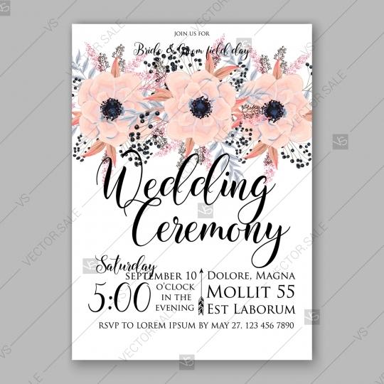 Mariage - Anemone wedding invitation card printable vector template romantic invitation