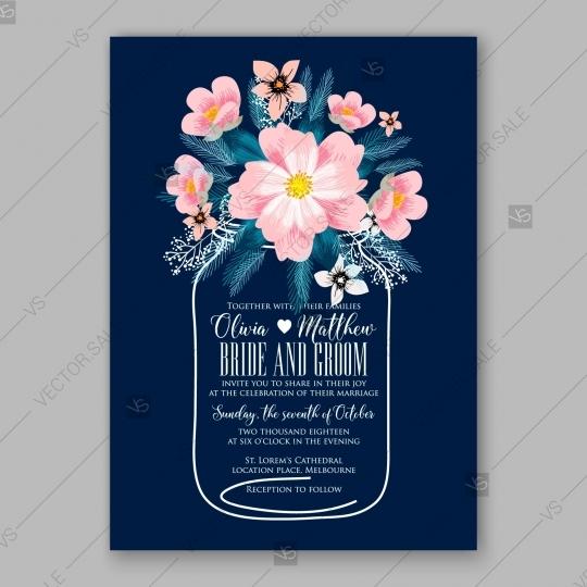Hochzeit - Pink Peony wedding invitation template design vector download