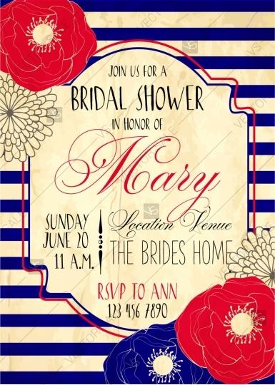 Mariage - Wedding invitation bridal shower with red blue anemone and peony rose striped background
