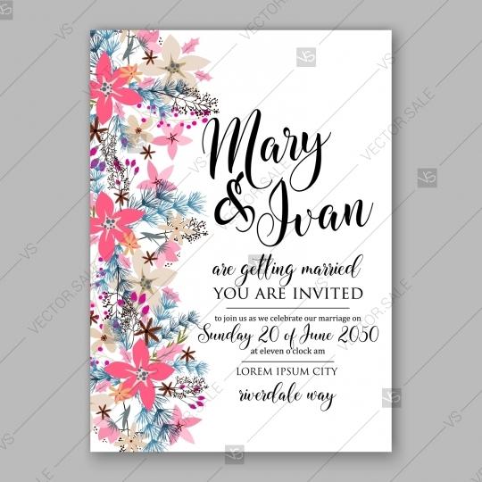 Hochzeit - Poinsettia Wedding Invitation card beautiful winter floral ornament Christmas Party invite