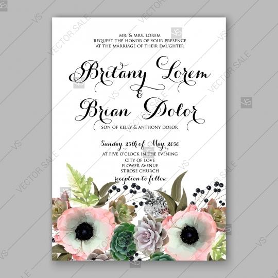 Wedding - Anemone wedding invitation card printable template spring