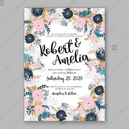 Wedding - Pink blue rose, peony wedding invitation card birthday card
