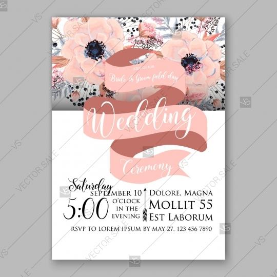 زفاف - Anemone wedding invitation card printable vector template floral background