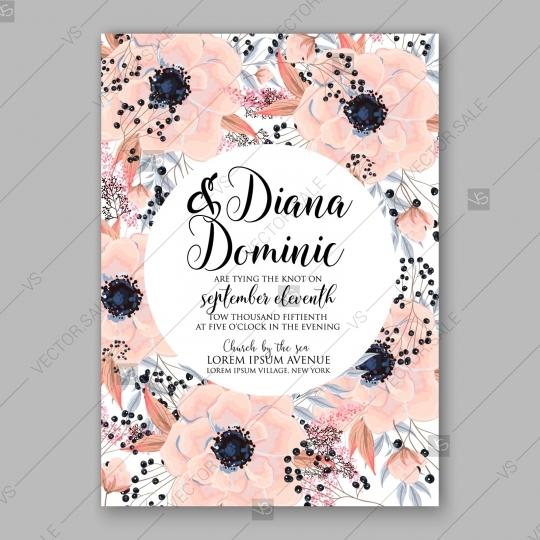Hochzeit - Gentle anemone wedding invitation card printable template floral design