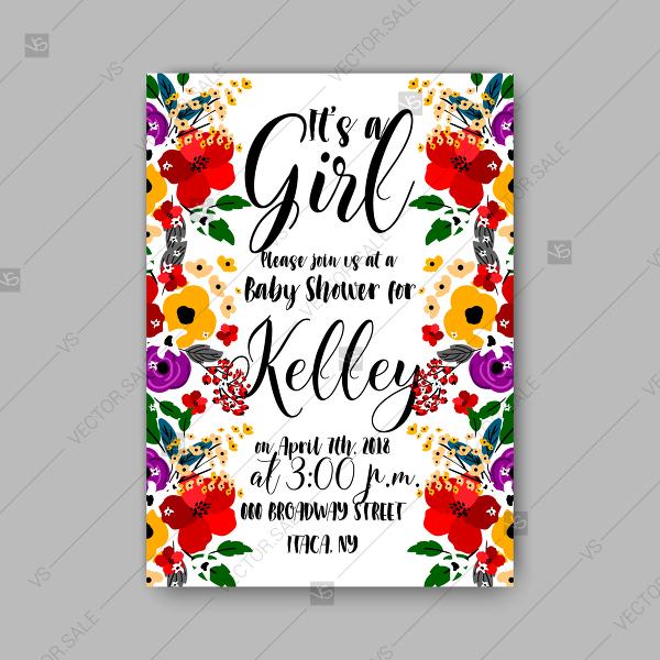 Wedding - Floral Frame Baby Shower Invitations It's a Girl