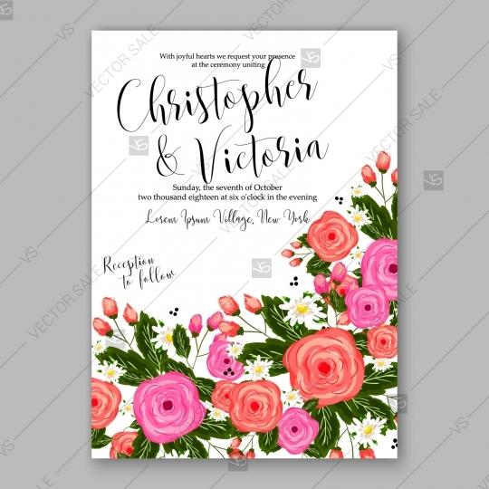 Wedding - Pink rose, peony wedding invitation card floral pattern