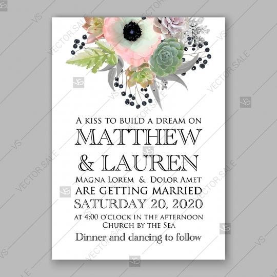 Свадьба - Anemone wedding invitation card printable template bridal shower invitation