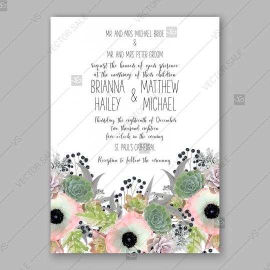 Hochzeit - Anemone wedding invitation card printable template decoration bouquet