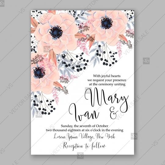 Hochzeit - Gentle anemone wedding invitation card printable template vector invitation