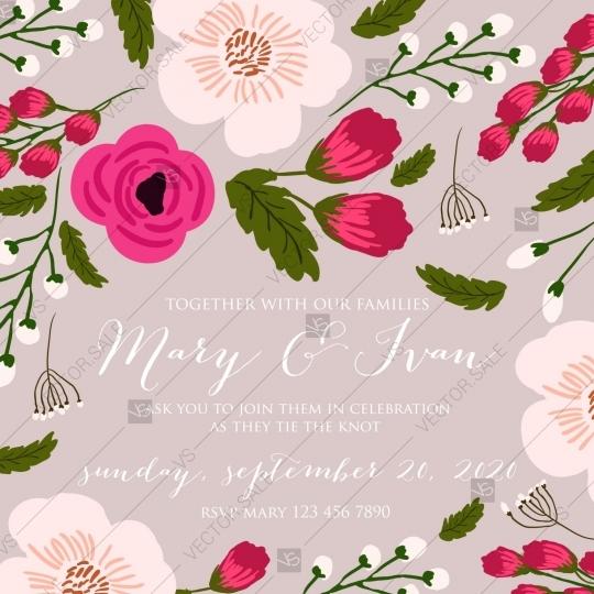 Mariage - Wedding invitation with chrysnthemum and peony
