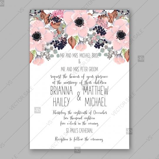 Wedding - Anemone wedding invitation card printable template invitation download
