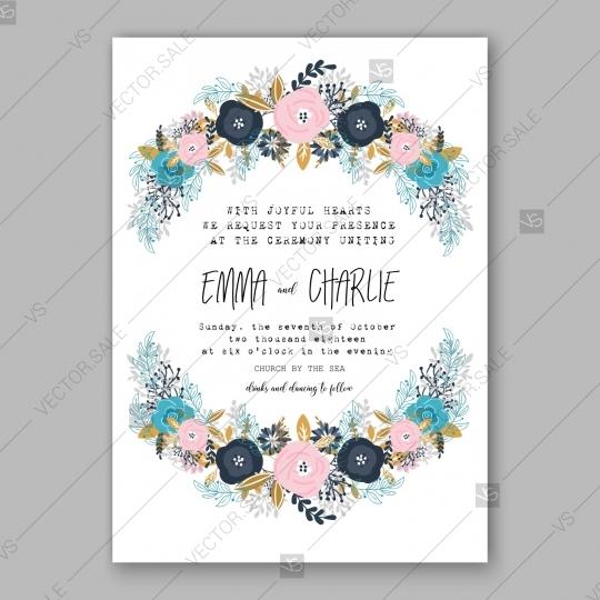 زفاف - Pink blue rose, peony wedding invitation card decoration bouquet