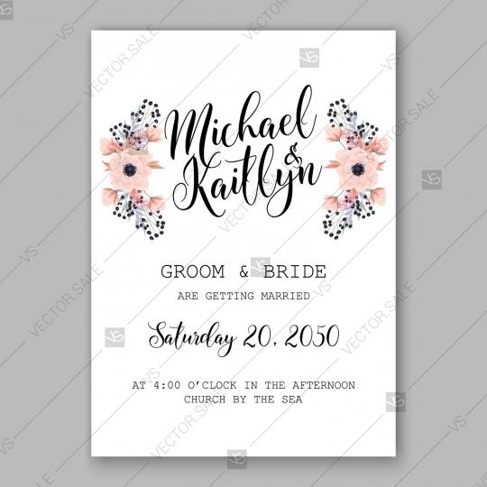 Свадьба - Gentle anemone wedding invitation card printable template bridal shower invitation