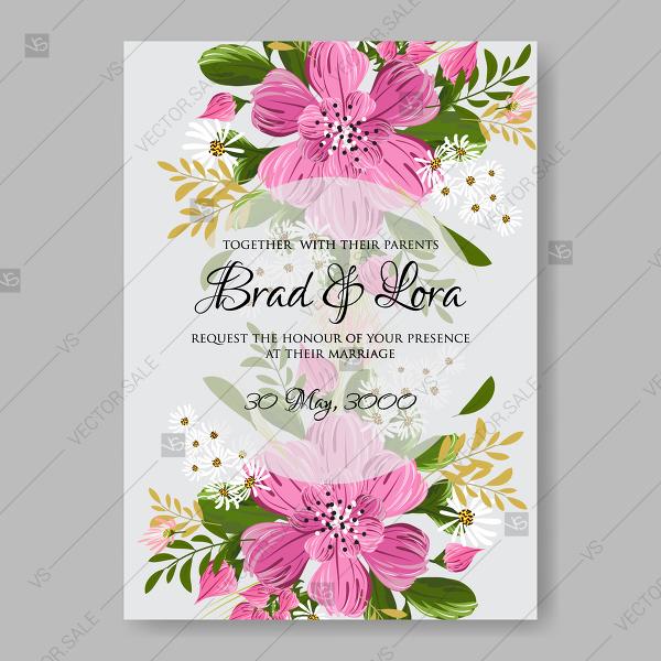 Свадьба - Pink vector floral wreath anemone wedding invitation invitation template