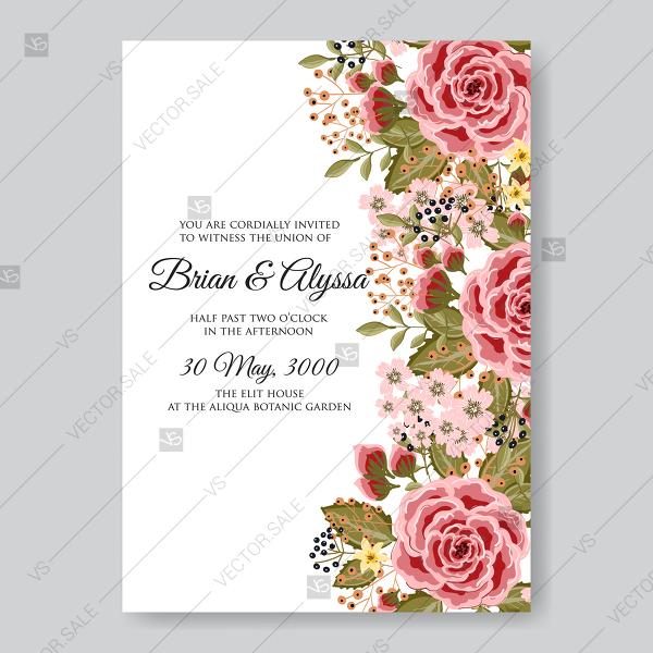 Mariage - Ranunculus rose red pink peony wedding invitation vector printable card template baby shower invitation