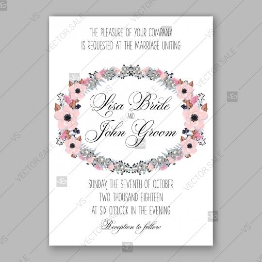 زفاف - Anemone wedding invitation card printable template vector template