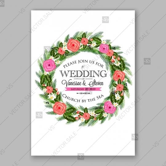 زفاف - Pink rose, peony wedding invitation card floral background