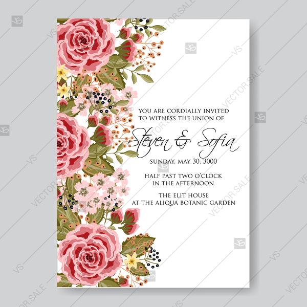 Hochzeit - Ranunculus rose red pink peony wedding invitation vector printable card template bridal shower invitation