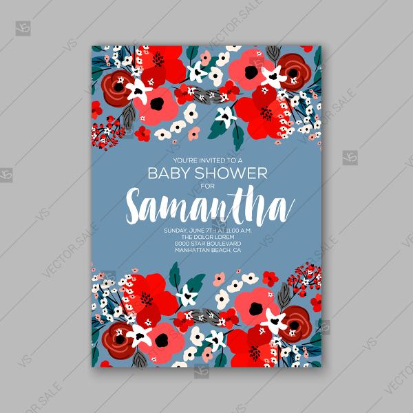 Wedding - Red Poppy rose anemone Baby Shower Invitations printable card