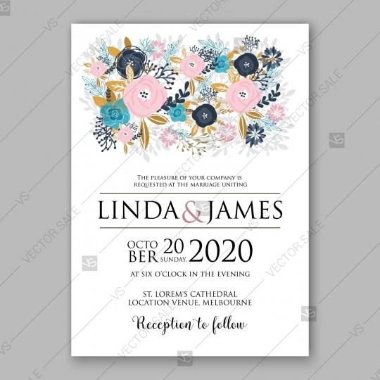 Wedding - Pink rose, peony wedding invitation card spring