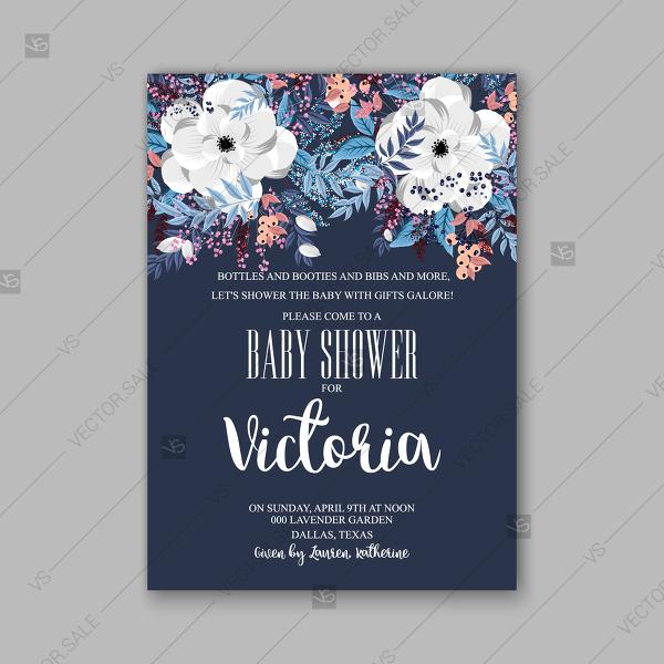 Hochzeit - Wight and blue anemone Floral Baby Shower Invitations