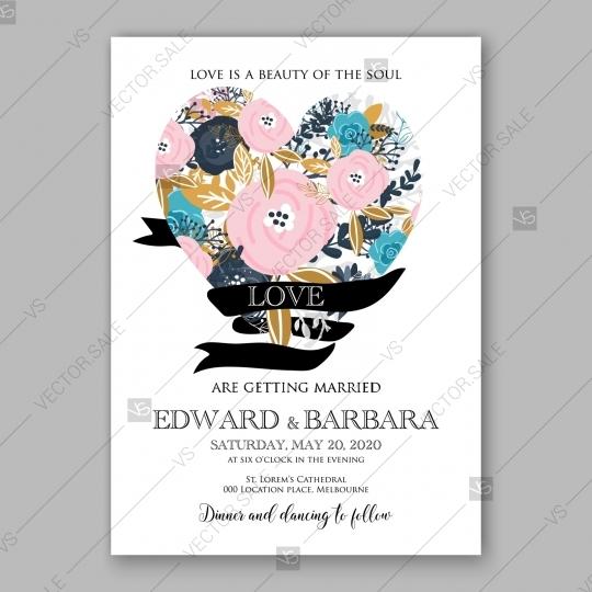 Wedding - Pink rose, peony wedding invitation card winter