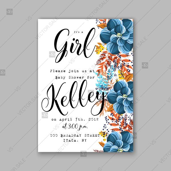 Wedding - Floral blue ranunculus peony Baby Shower Invitations printable template