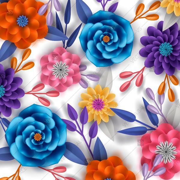Wedding - Seamless paper floral anemone seamless pattern. 3d origami