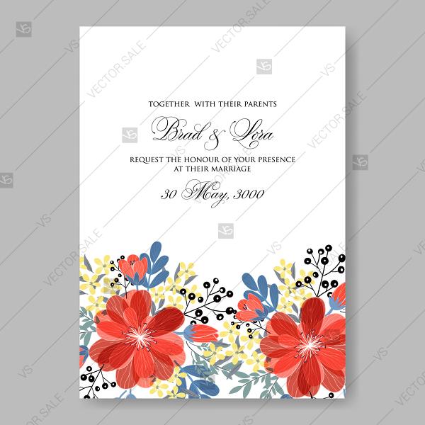 زفاف - Vector red flowers Poppy wedding invitations