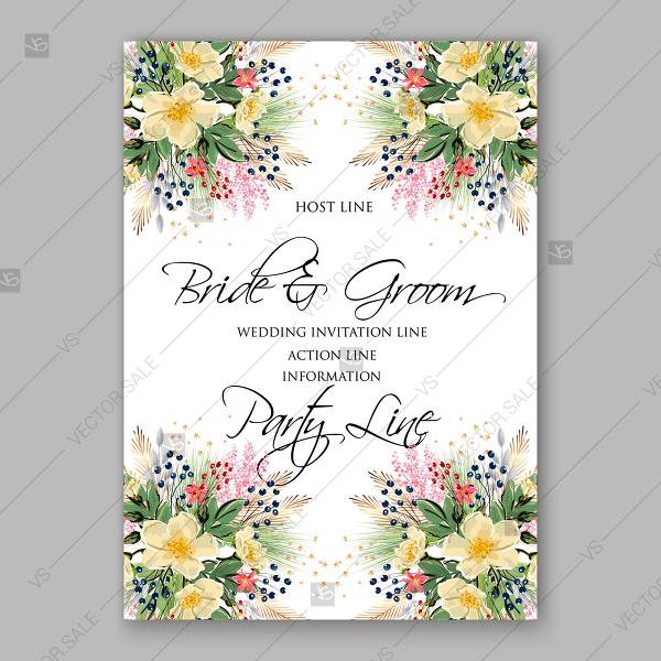 زفاف - Anemone sakura frame spring wedding invitation floral template