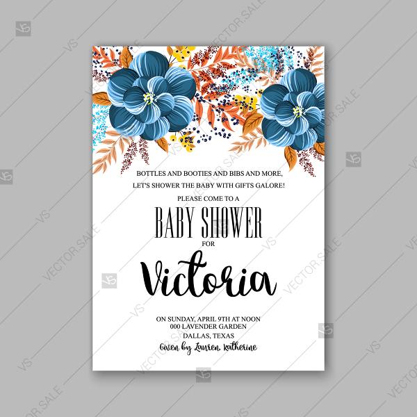 Wedding - Floral blue anemone Baby Shower Invitations