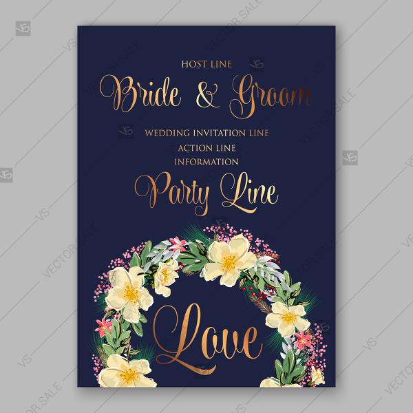Wedding - Spring bridal floral circle wreath Wedding invitation vector anemone card template
