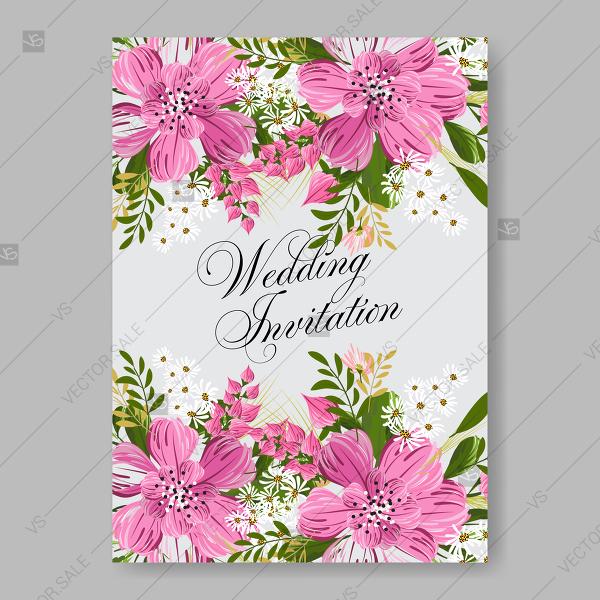 Hochzeit - Floral Wedding invitation vector card template pink anemone flower clip art bridal shower invitation