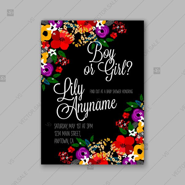 Mariage - Floral Baby Shower Invitations printable blackbord Boy or Girl?