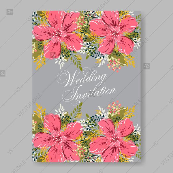 Свадьба - Pink summer flowers on dark blue background vector wedding invitation template thank you card