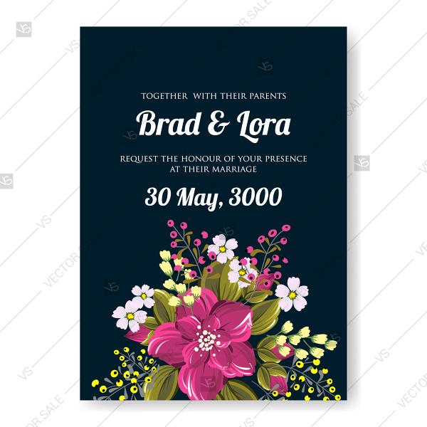 Wedding - Magenta Anemone tulip floral wedding invitation card printable template winter
