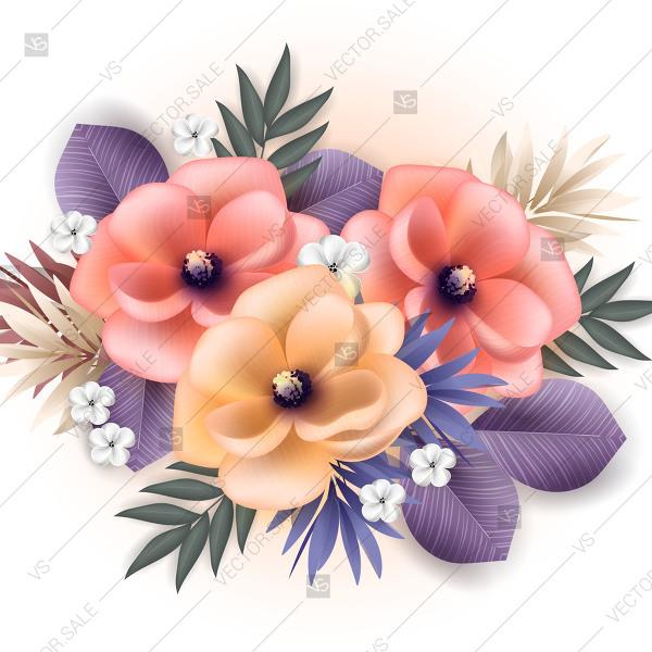 Wedding - Anemone vector bouquet 3d flower bridal shower wedding invitation