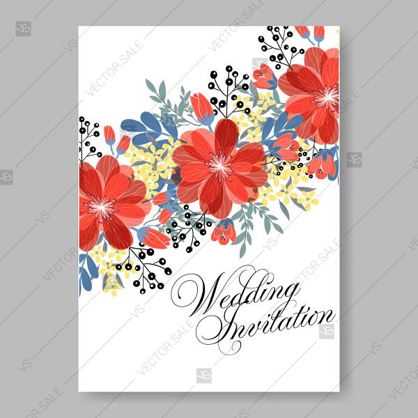 Hochzeit - Vector red flowers Poppy wedding invitations